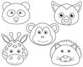 Set coloring book Cute animal face children illustration lemur monkey lion panda giraffe Royalty Free Stock Photo